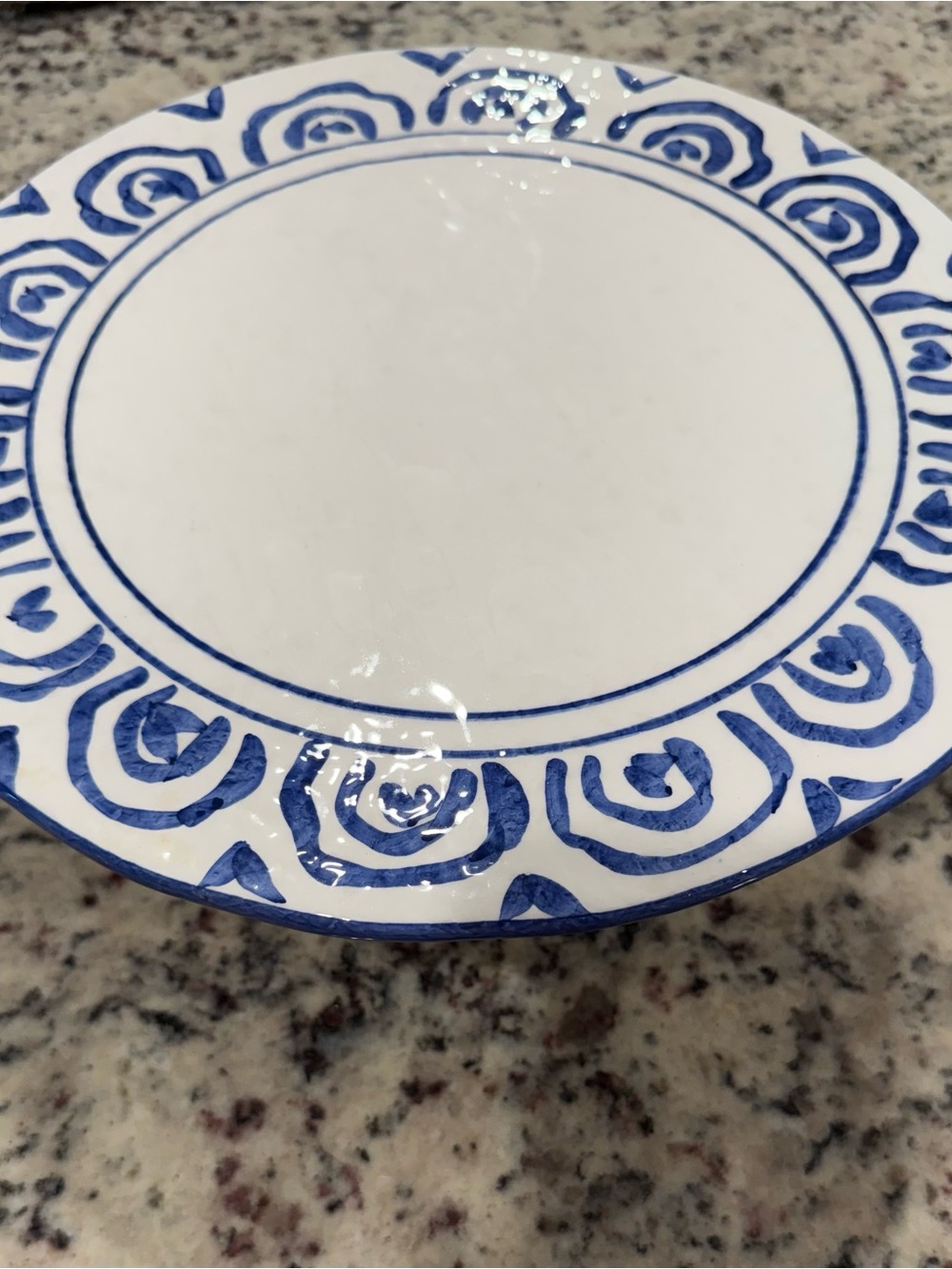 Blue Hand-Painted Ceramic Dinner Plate - White & Blue